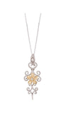 14K TWO TONE DIAMOND CHANDELIER PLUMERIA PENDANT NECKLACE