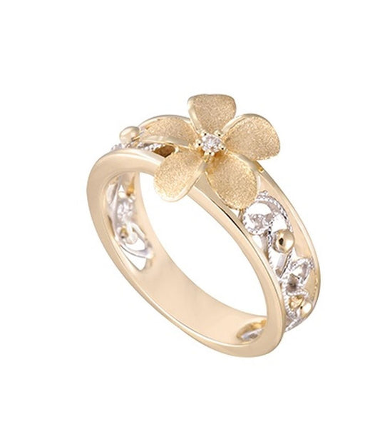 14K Zwei Tone Plumeria Ohrringe mit 6 Diamanten