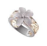 14K TWO TONE DIAMOND CHANDELIER PLUMERIA RING