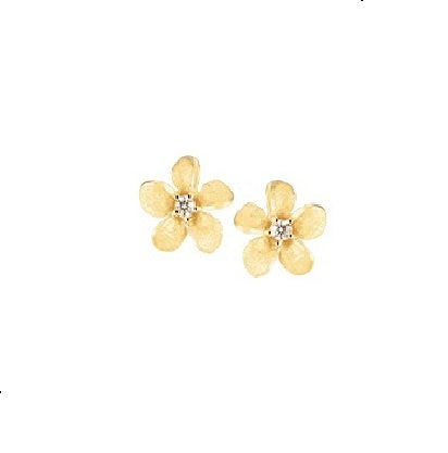 Pendientes de plumeria de 14k 6 mm con 2 diamantes
