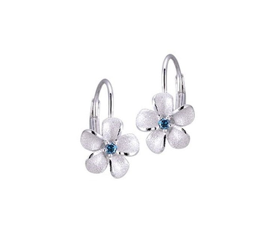 Pendientes de plumeria de 14kw 8 mm con 2 diamantes azules