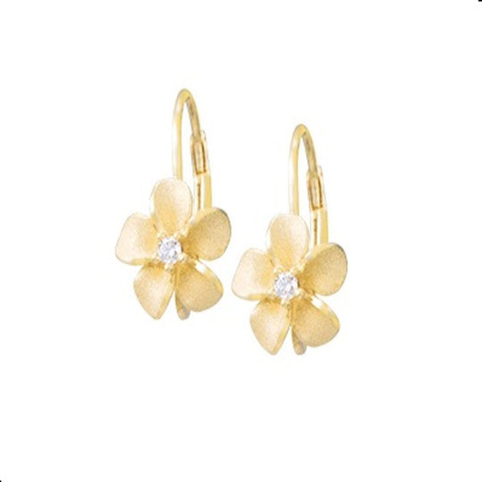Pendientes de plumeria de 8 mm de 14k con 2 diamantes
