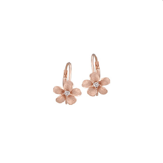 Pendientes de plumeria de 8 mm de 14k con 2 diamantes