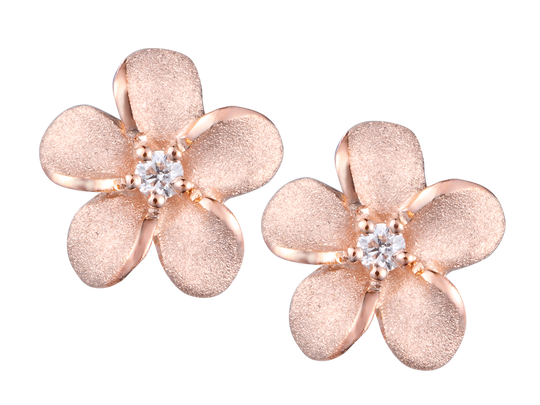 Pendientes de plumeria de 14k 8 mm con 2 diamantes