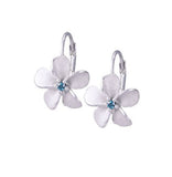 14K WHITE GOLD BLUE DIAMOND PLUMERIA EARRINGS