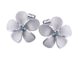 14K WHITE GOLD BLUE DIAMOND PLUMERIA EARRINGS