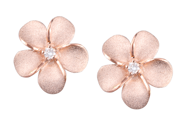 Plumeria Earrings in Gold with Diamonds - 11mm