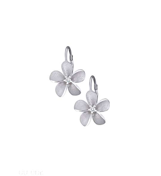 Pendientes de plumeria de 14k 11 mm con 2 diamantes