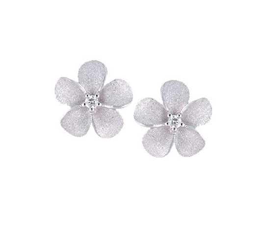 14k 11mm Plumeria Earring with 2 diamonds