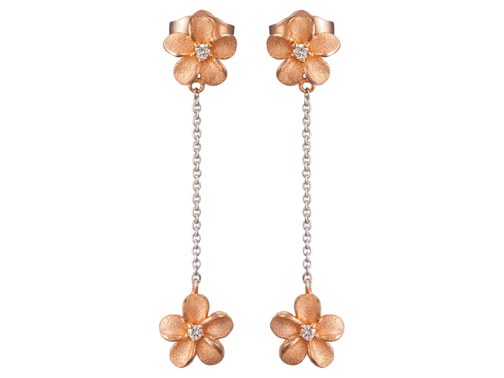 14K TWO TONE DIAMOND PLUMERIA EARRINGS