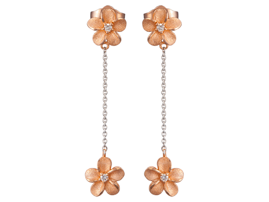 Pendientes de plumeria de 14k 7 mm con 6 diamantes