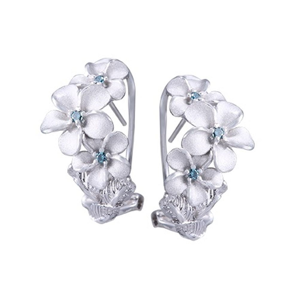 14K WHITE GOLD DIAMOND PLUMERIA LEI EARRING
