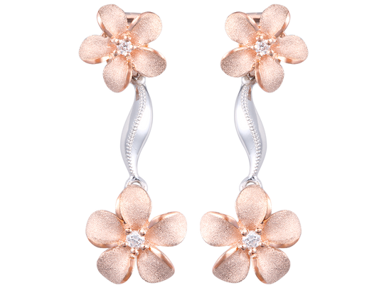 Pendientes de 14k 2/Tone Plumeria lei con 4 diamantes