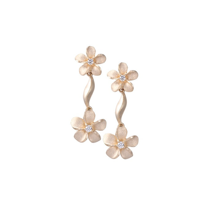 14K PLUMERIA LEI DIAMOND EARRINGS