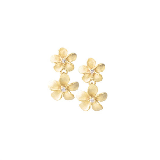 Pendientes de 14k Plumeria lei con 4 diamantes