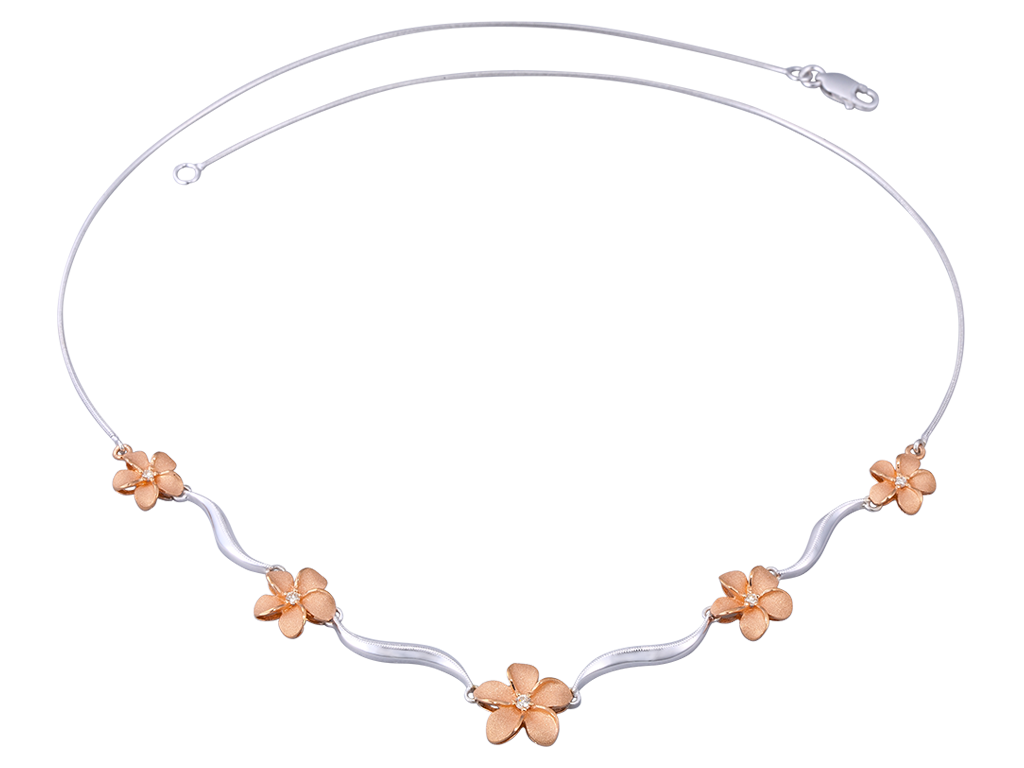 14K 2/TONE(WHITE GOLD AND ROSE GOLD) PLUMERIA LEI NECKLACE