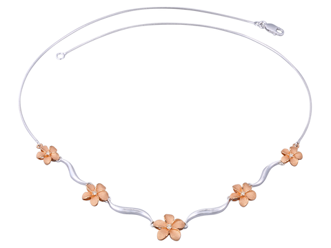 14K 2/TONE(WHITE GOLD AND ROSE GOLD) PLUMERIA LEI NECKLACE