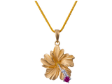 14K DIAMOND HIBISCUS PENDANT NECKLACE