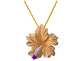 YELLOW GOLD DIAMOND HIBISCUS PENDANT NECKLACE