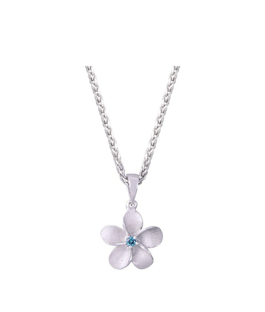 Colgante de plumeria de 14k 11 mm con diamante azul