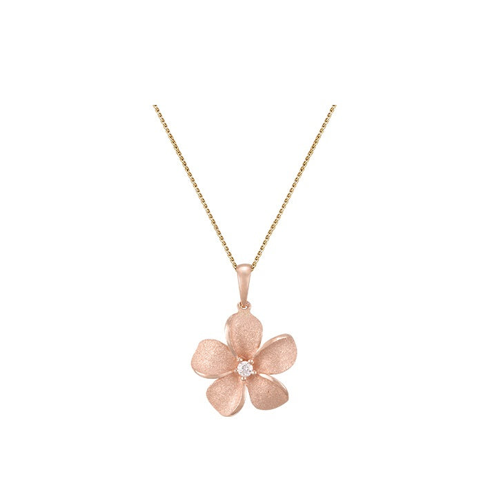 14K ROSE GOLD DIAMOND PLUMERIA PENDANT NECKLACE