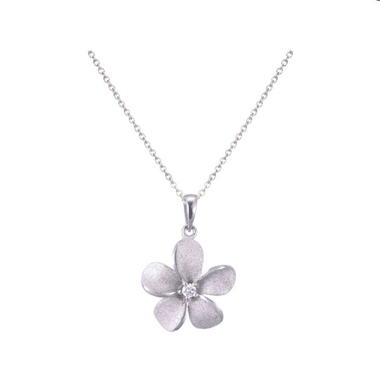 Colgante de plumeria de oro blanco de 14k 15 mm