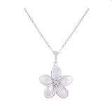 14K WHITE GOLD DIAMOND PLUMERIA PENDANT NECKLACE