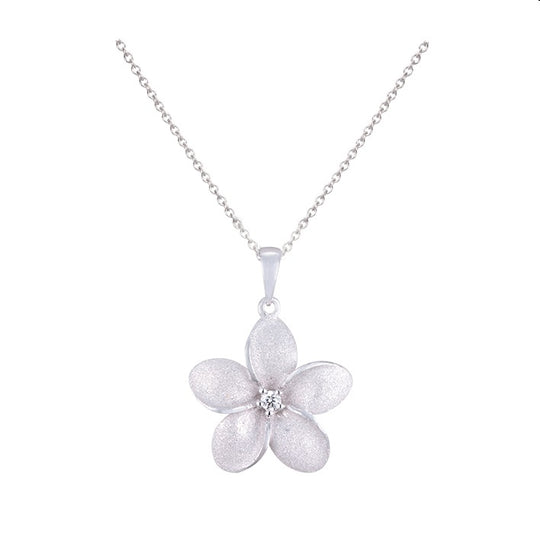 Colgante de plumeria de 18 mm de 14k con diamante de 0.05 quilates