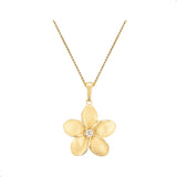 18MM PLUMERIA YELLOW GOLD DIAMOND PENDANT NECKLACE