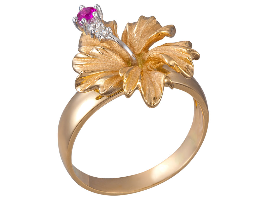 YELLOW GOLD DIAMOND HIBISCUS RING