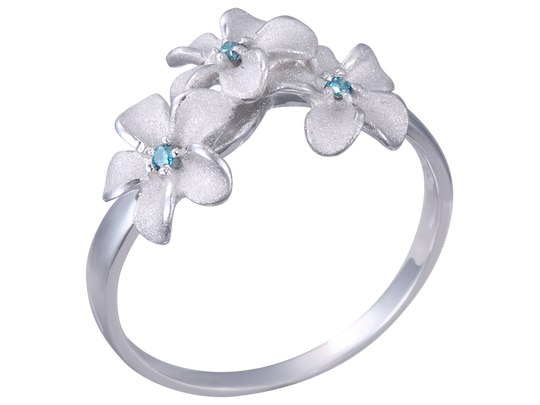 8mm 14k Plumeria Ring with 3 blue diamonds