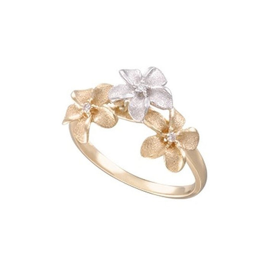 14K Zwei Tone Plumeria Ohrringe mit 6 Diamanten