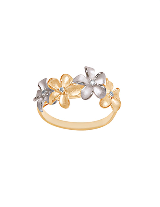 14K 2 / Tone 8 mm Plumeria avec 4 diamants