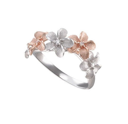 14K Zwei-Ton-Plumeria Lei Ohrstecker Mit 4 Diamanten