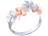 14K TWO TONE DIAMOND FLOWER PLUMERIA RING
