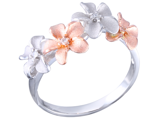14K 2 / Tone 8 mm Plumeria avec 4 diamants