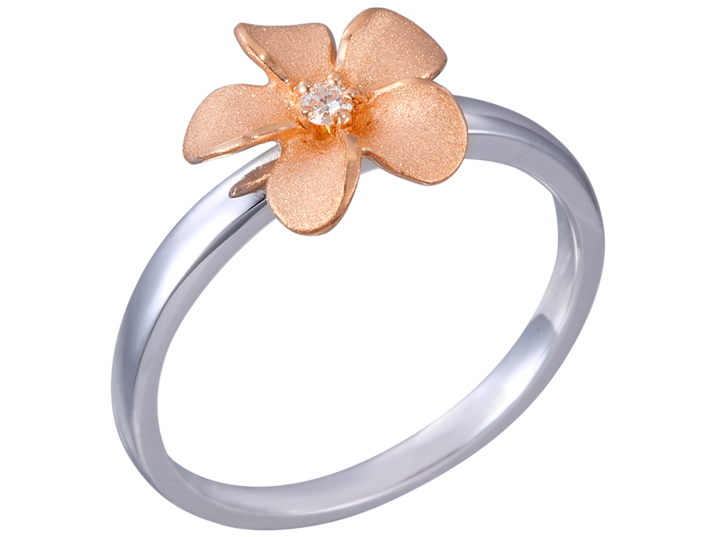 Anneau de diamant en or rose en or rose et en or blanc 14K