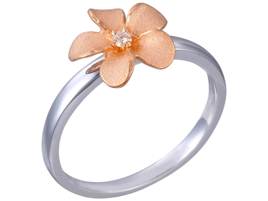 14k Plumeria Rose Gold and White Gold Diamond Ring