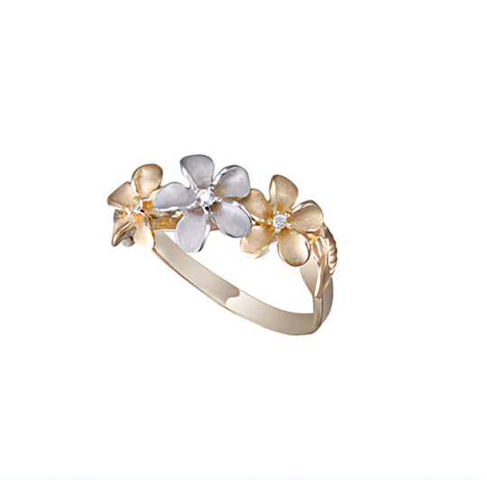 Bague de plumeria Diamond Plumeria de 8 mm 14k 2 / Tone