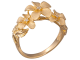 14k 11mm Plumeria Ring with 3 diamonds
