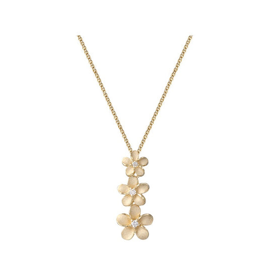 Colgante deslizante de 14k 6, 8 y 10 mm Plumeria lei con 3 diamantes