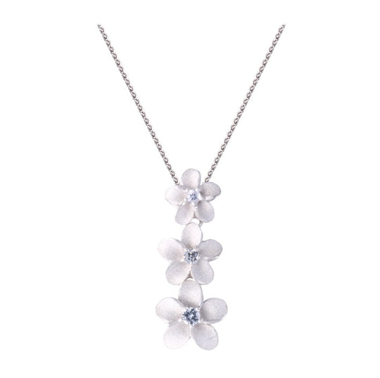 Precious Silver 3 Plumeria Slide Pendant with 3 White Sapphire