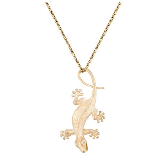 14k 28mm Gecko Pendant with 2 Diamonds