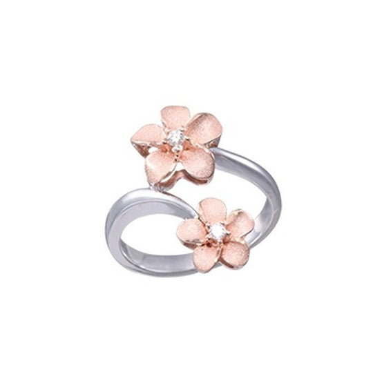 2 / Tone 14K 6 et 8 mm "Hang 5" Plumeria Ring avec 2 diamants