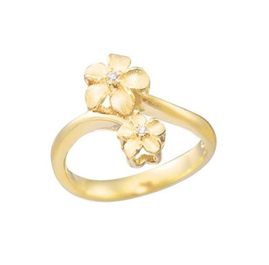 Bague de plumeria 14K 6 et 8 mm "Hang 5" avec 2 diamants