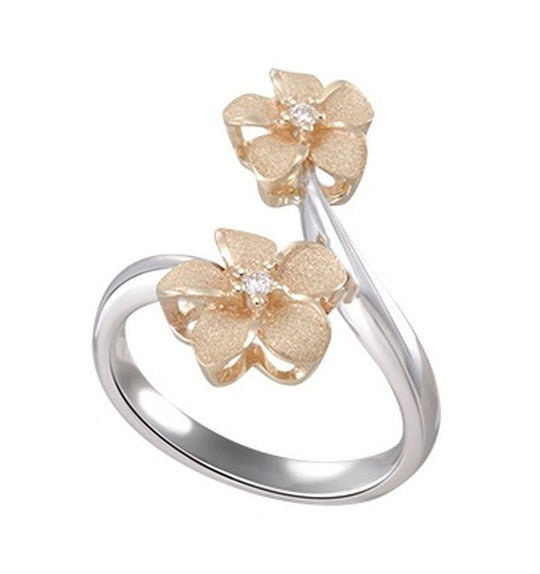 14K Zwei Tone Plumeria Ohrringe mit 6 Diamanten