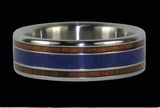 Koa Wood Titanium Ring with Lapis Inlay