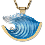 14k Large Yellow Gold Wave Pendant with Diamond