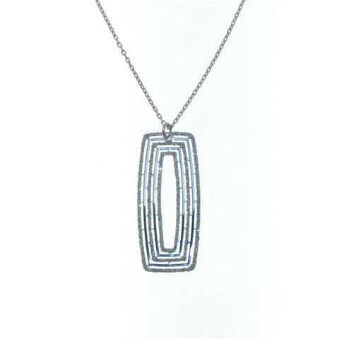 Sterling Silver Sparkle Glitter Rectangular Pendant Necklace