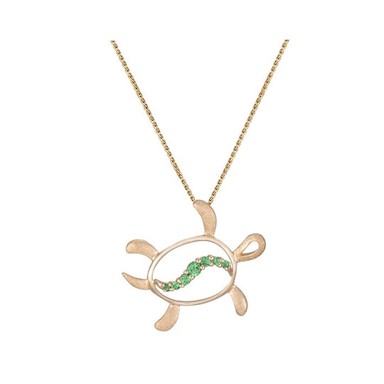 14k 15mm "Hawaiian Petroglyph" Honus Pendant with 7 Tsavorites